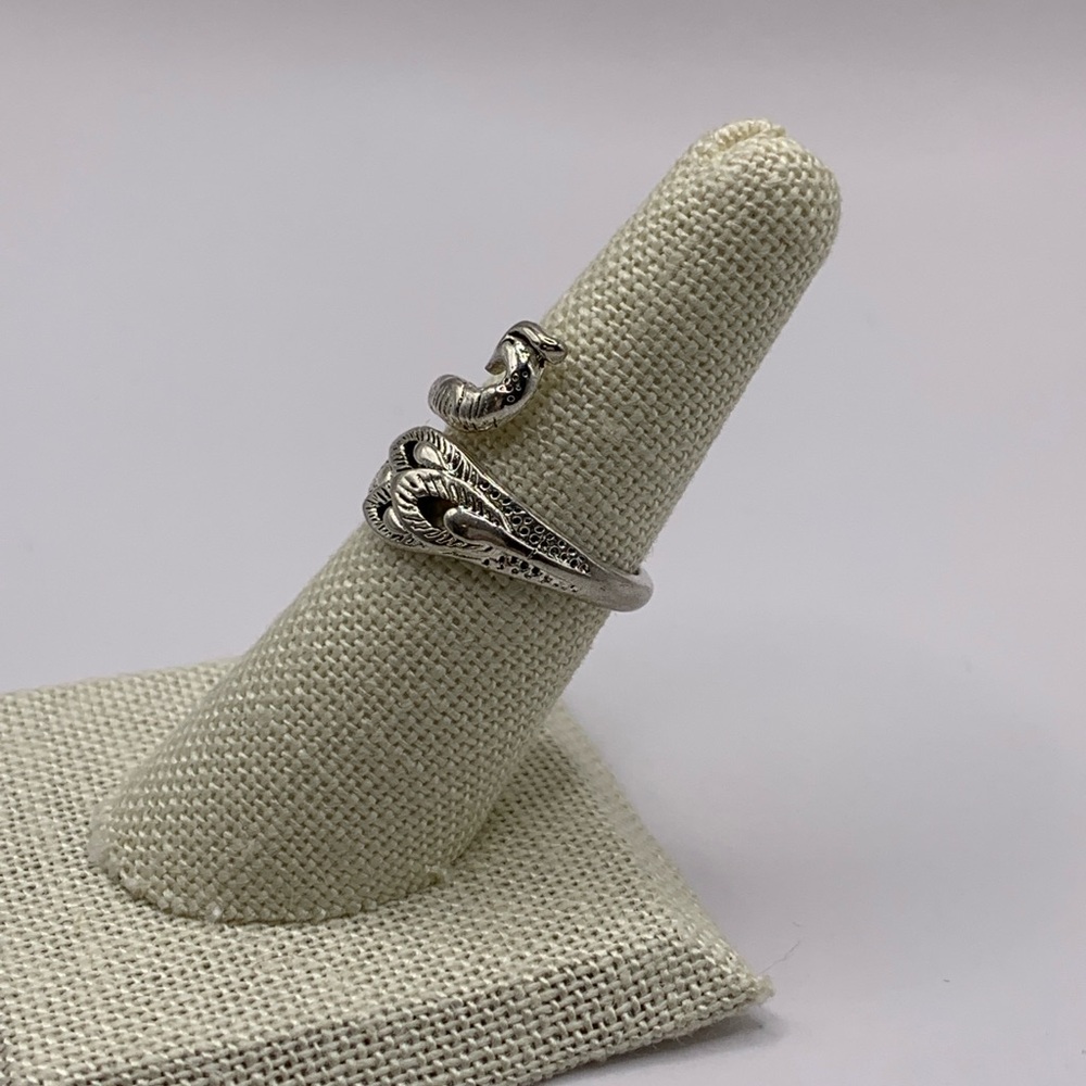 Tiny Silver Plated Peacock Wrap Ring - image 3